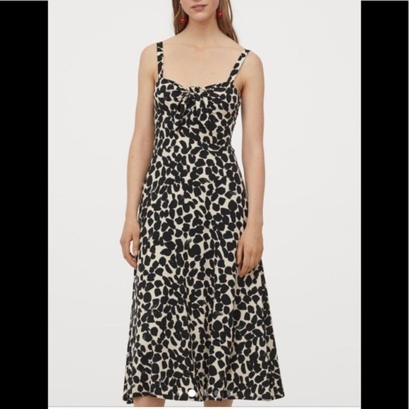 H&M NWT leopard tie front slinky midi dress size Large - Picture 1 of 6